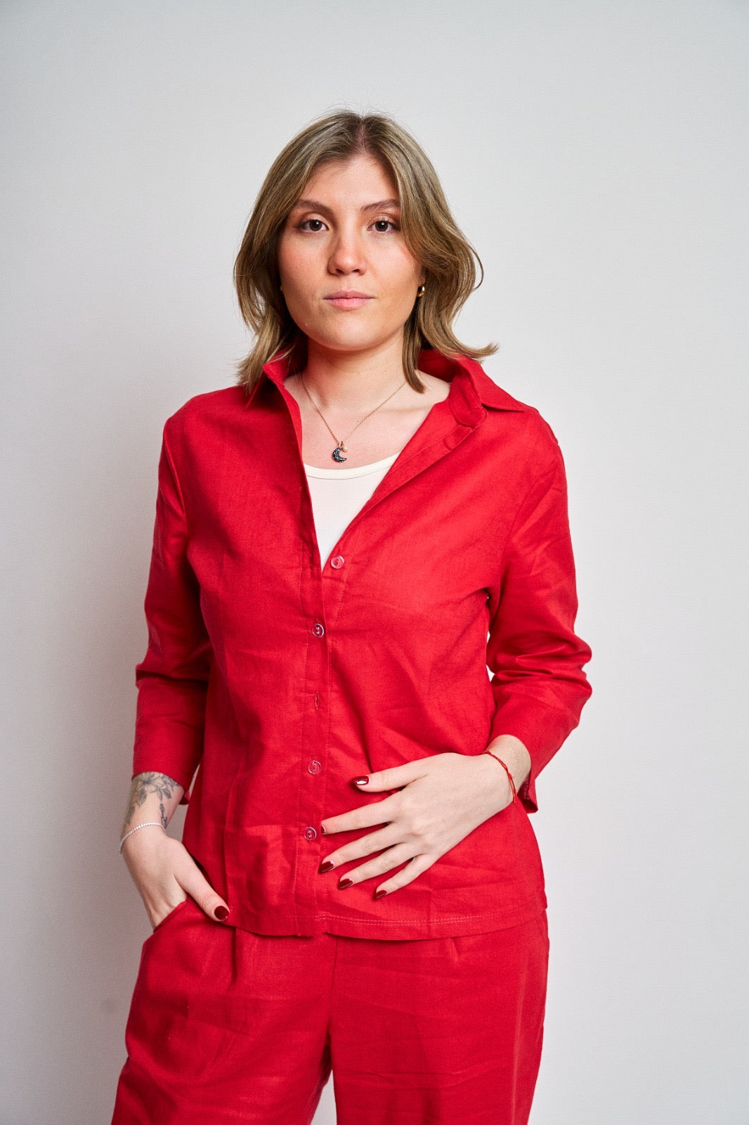 Blusa Lino entallada manga 3/4