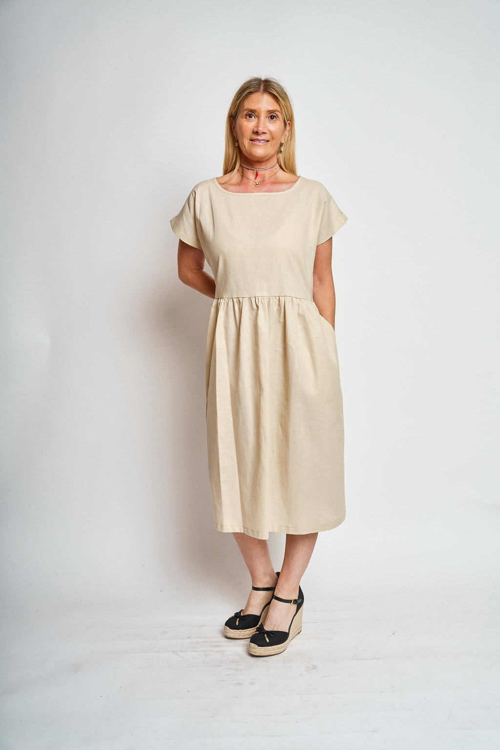 Vestido lino manga reglan