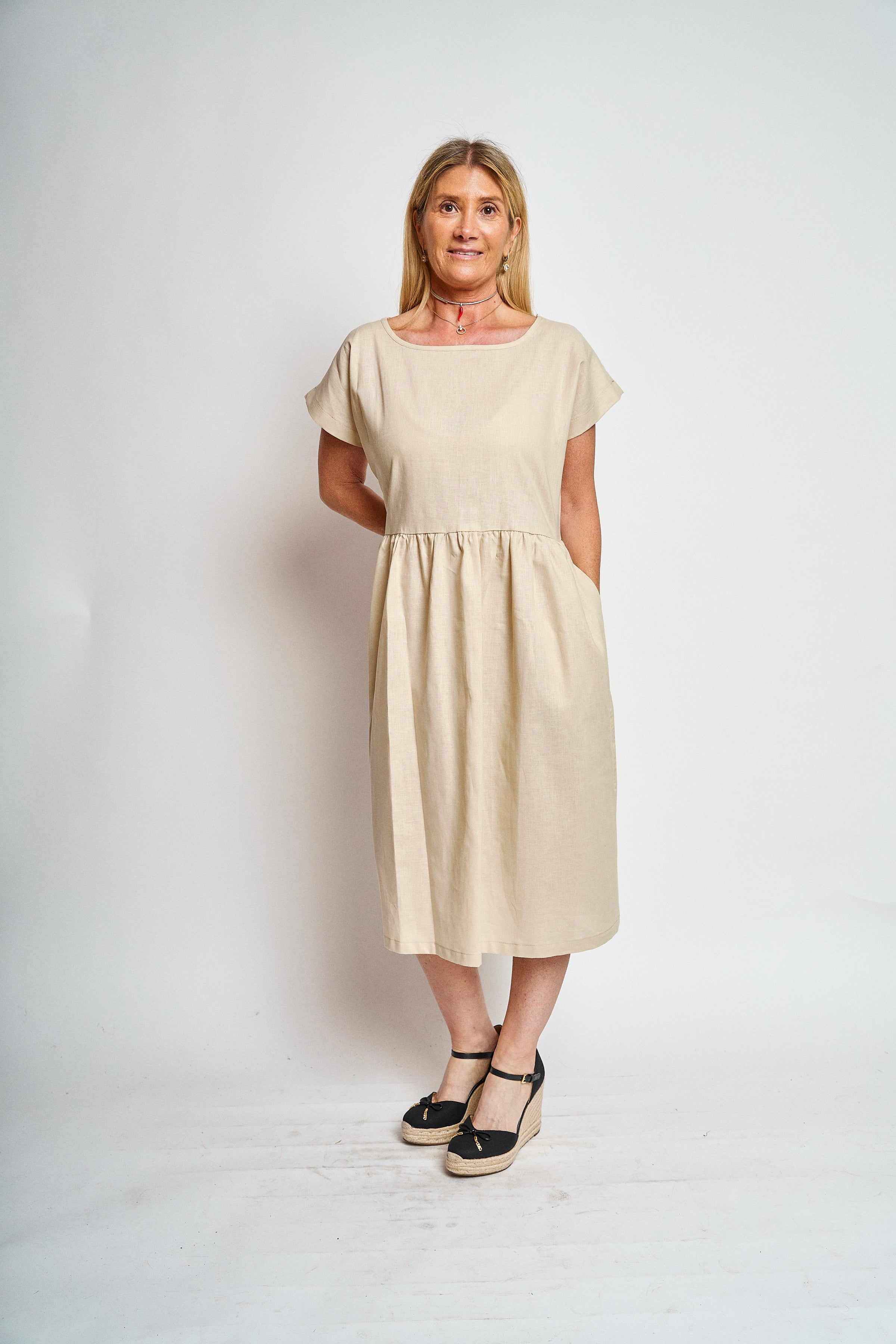 Vestido lino manga reglan