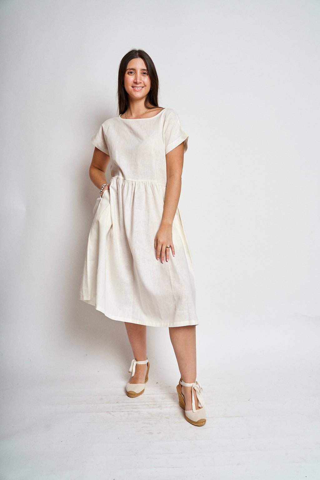 Vestido lino manga reglan