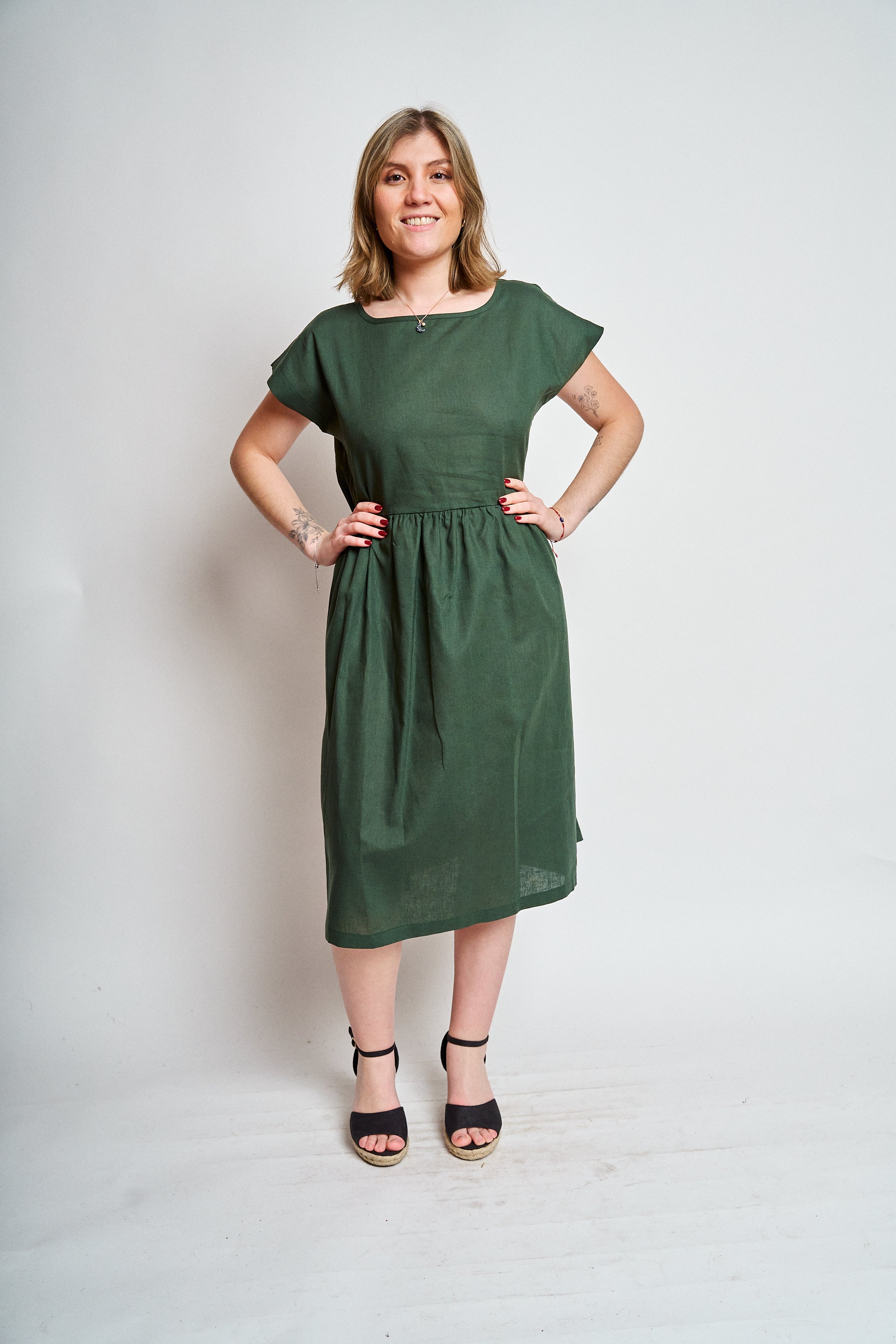 Vestido lino manga reglan