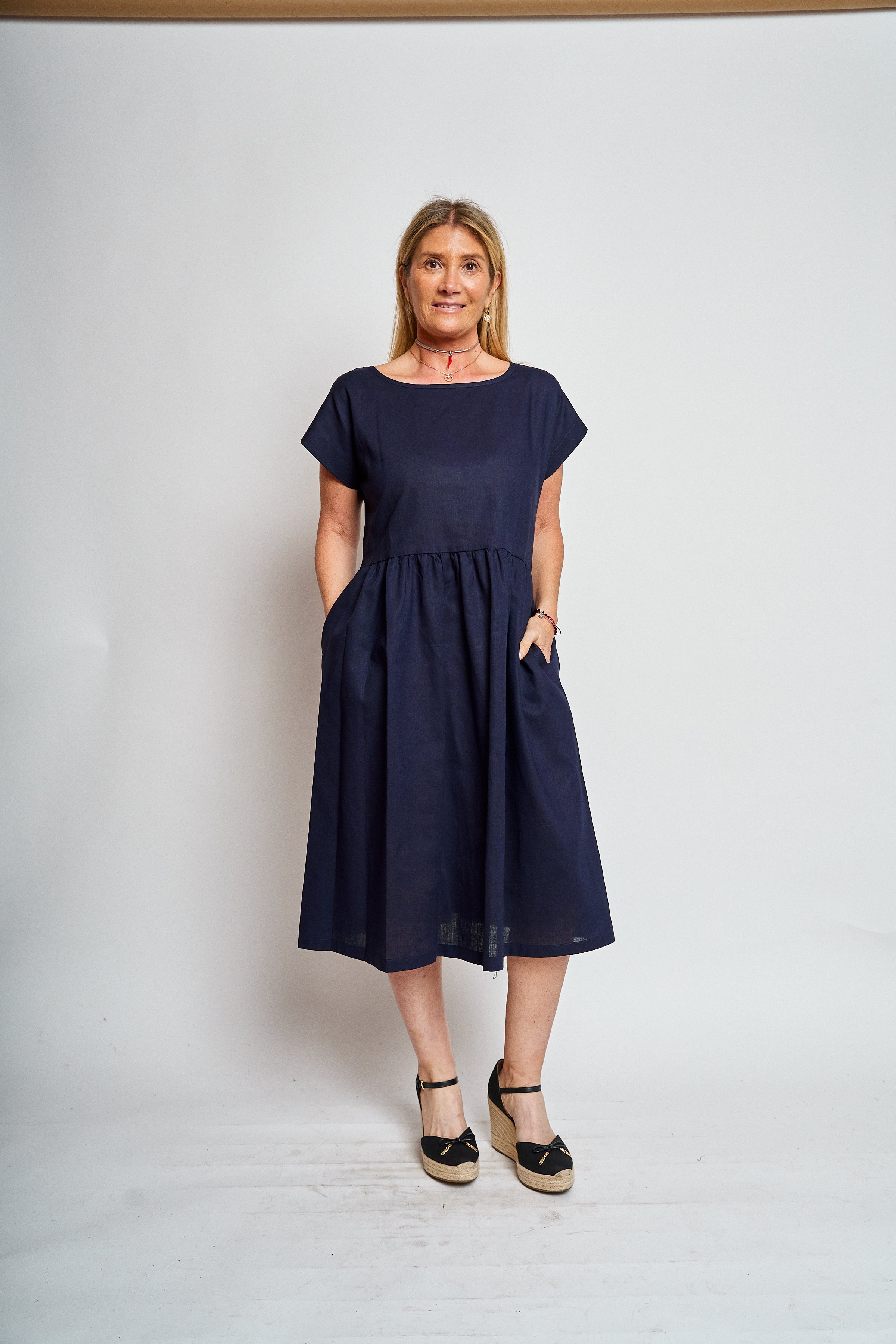 Vestido lino manga reglan