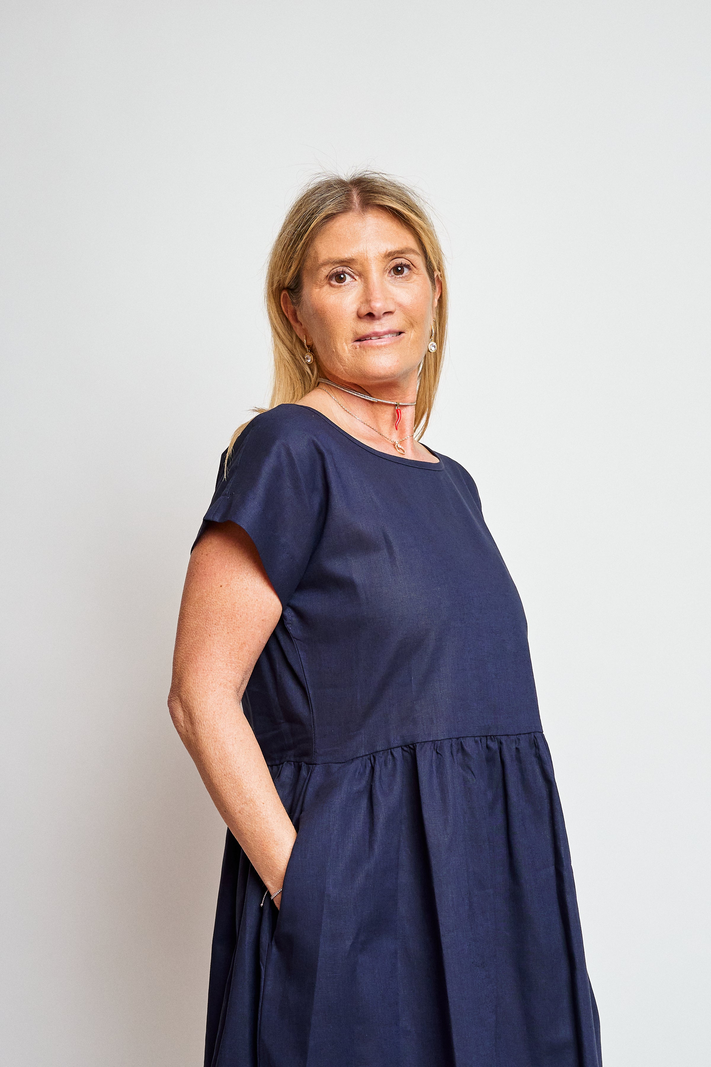 Vestido lino manga reglan