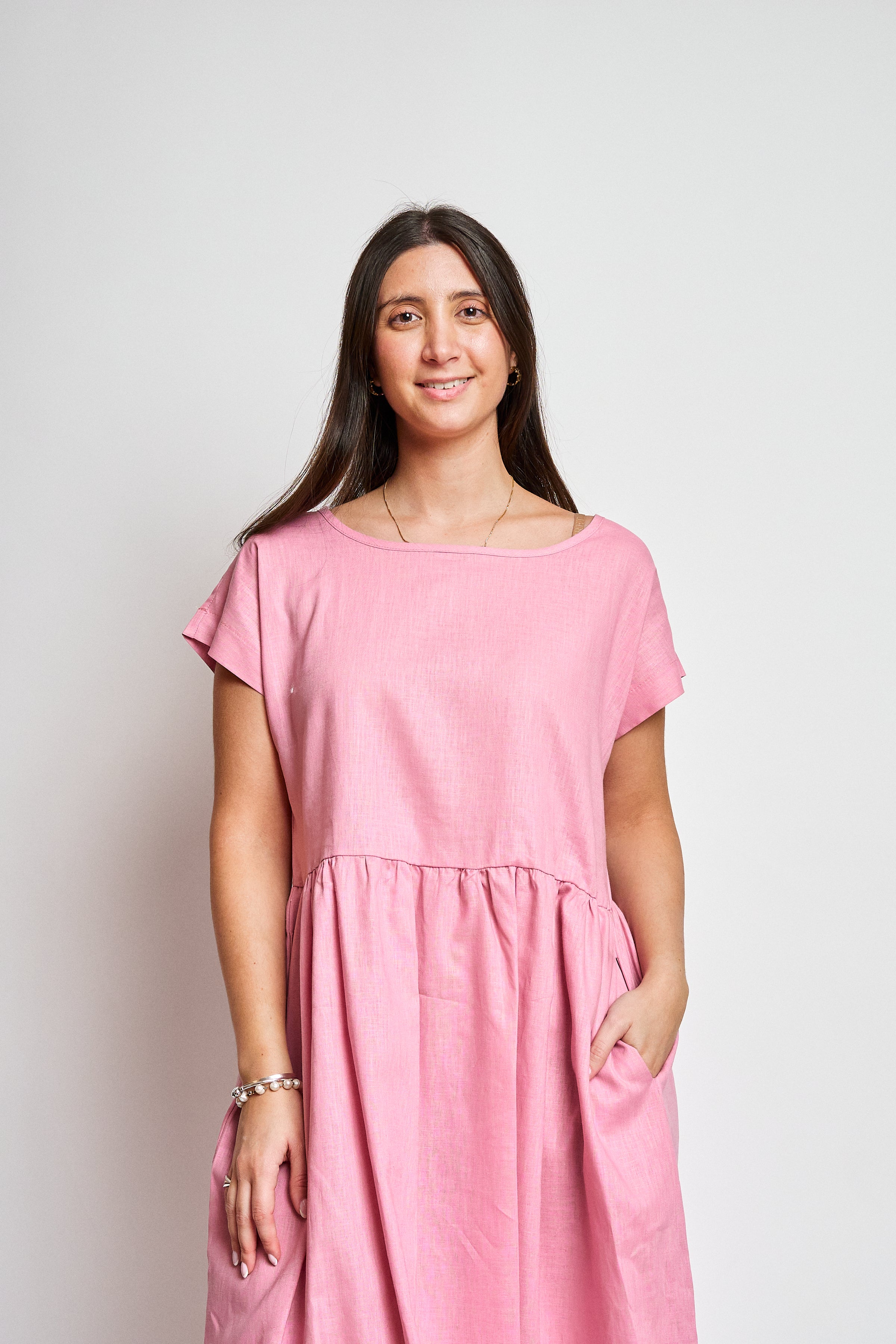 Vestido lino manga reglan