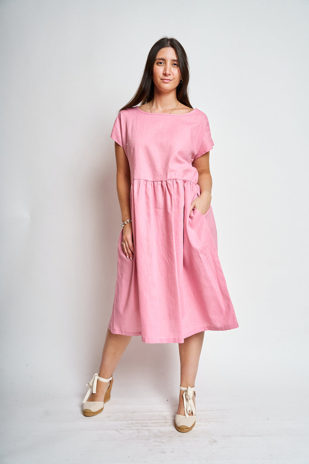 Vestido lino manga reglan