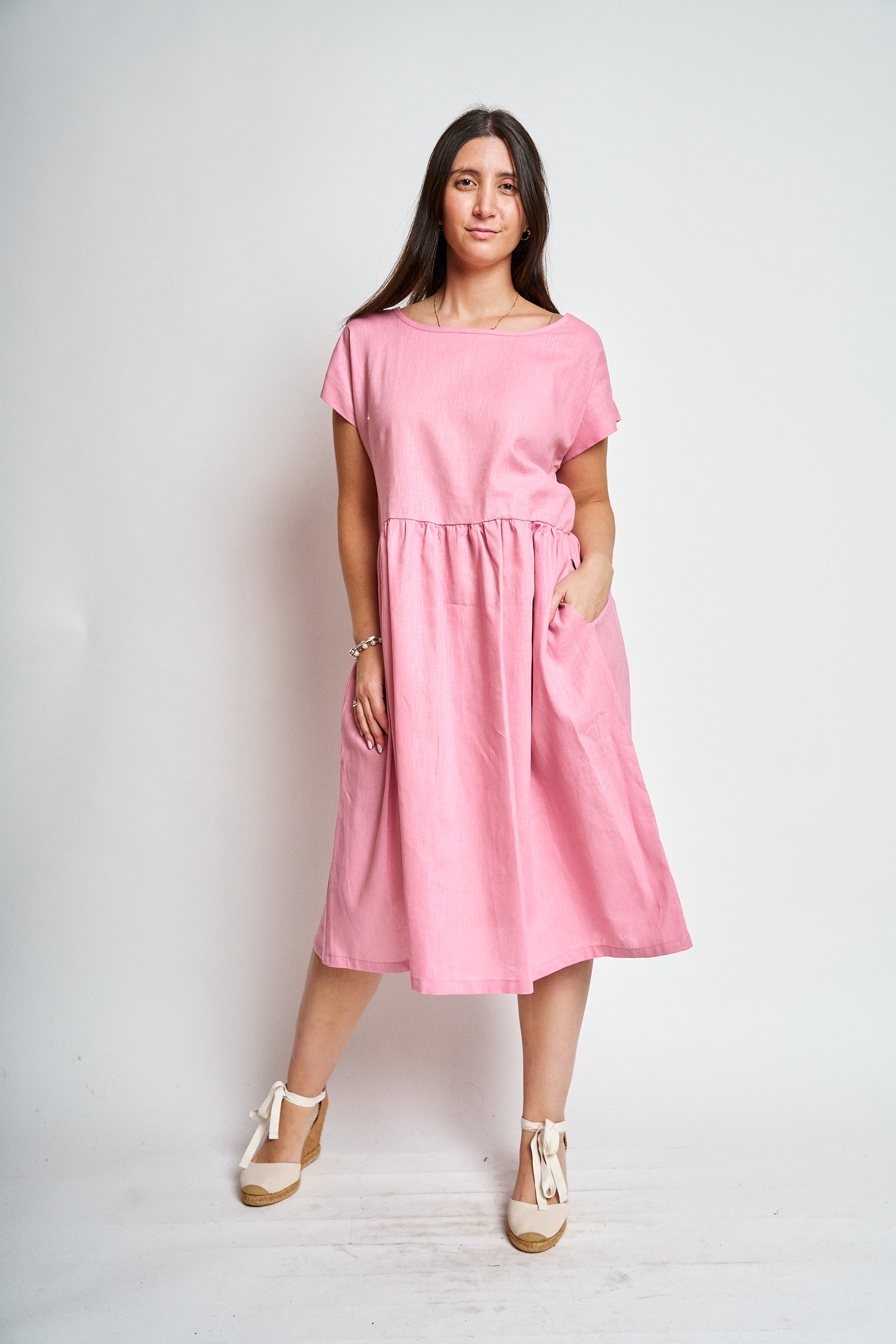 Vestido lino manga reglan