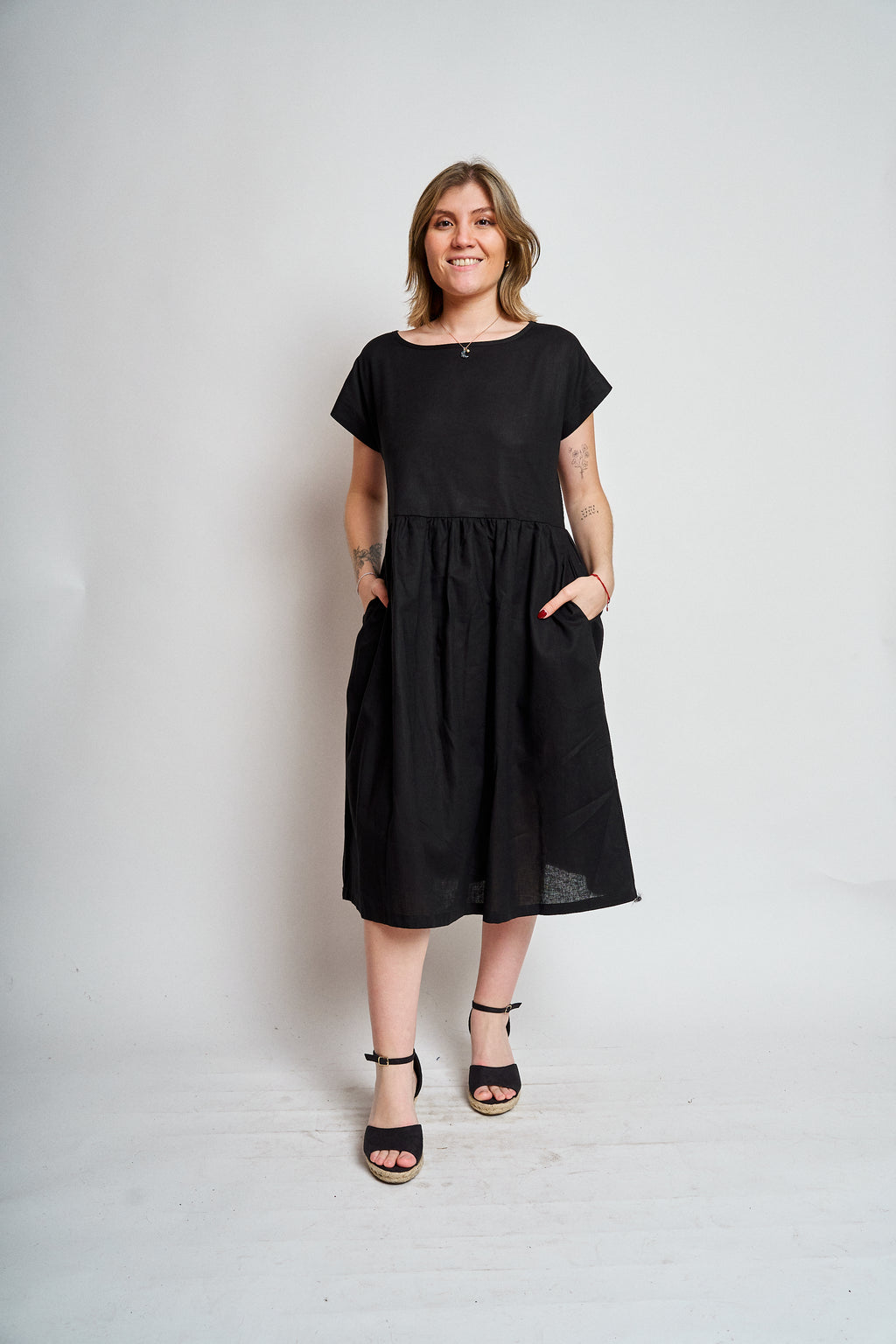 Vestido lino manga reglan