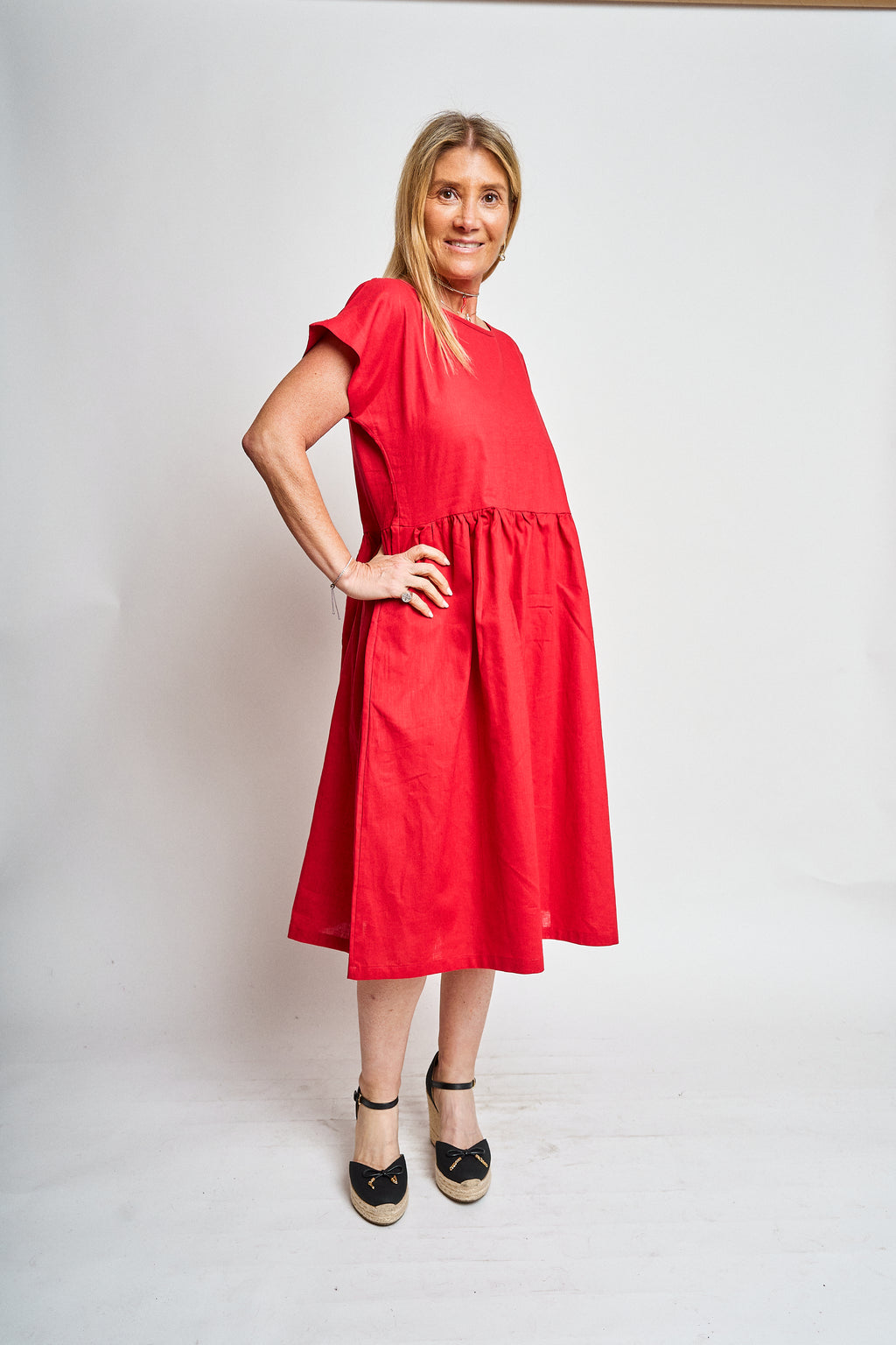 Vestido lino manga reglan