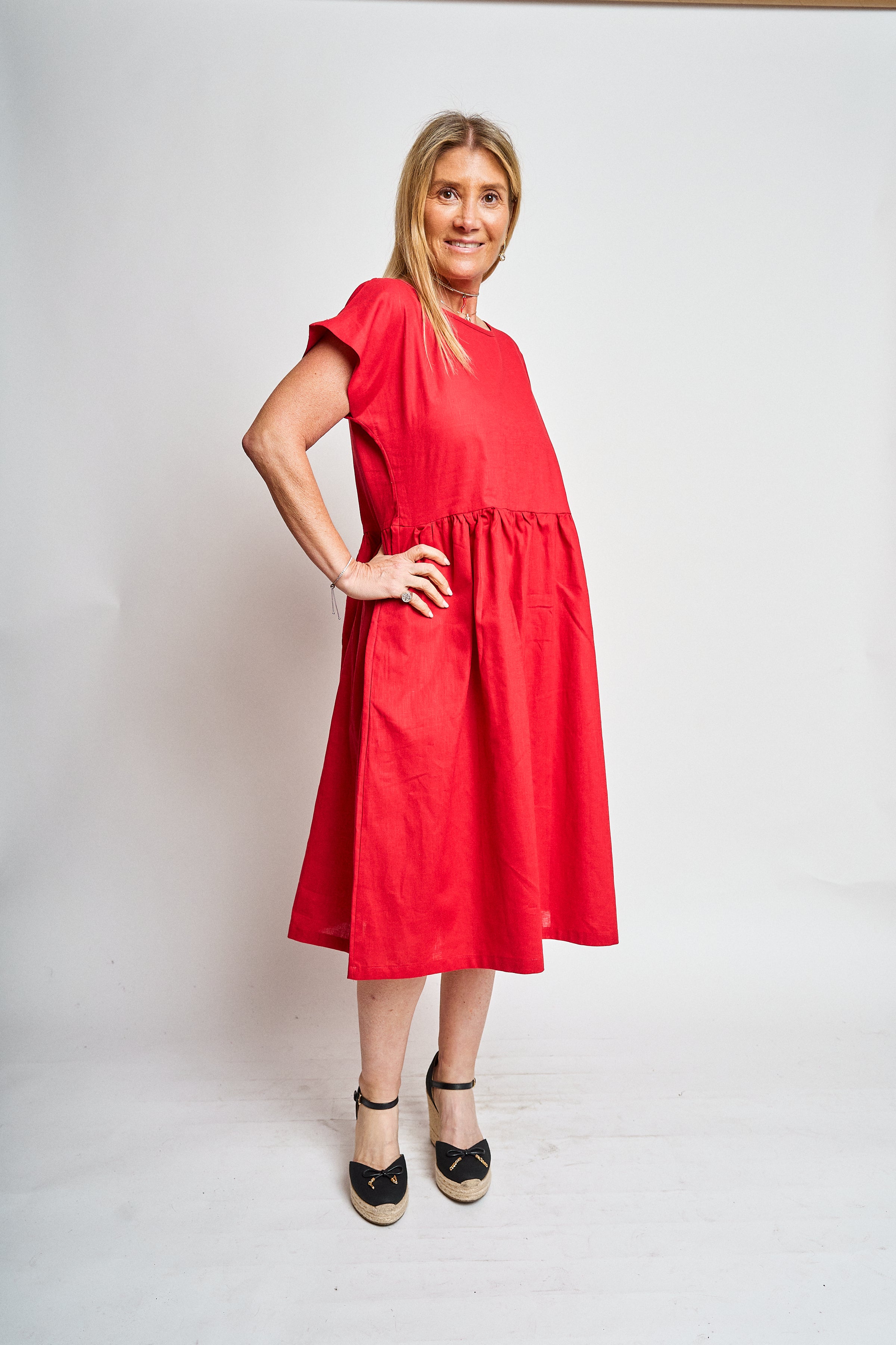 Vestido lino manga reglan