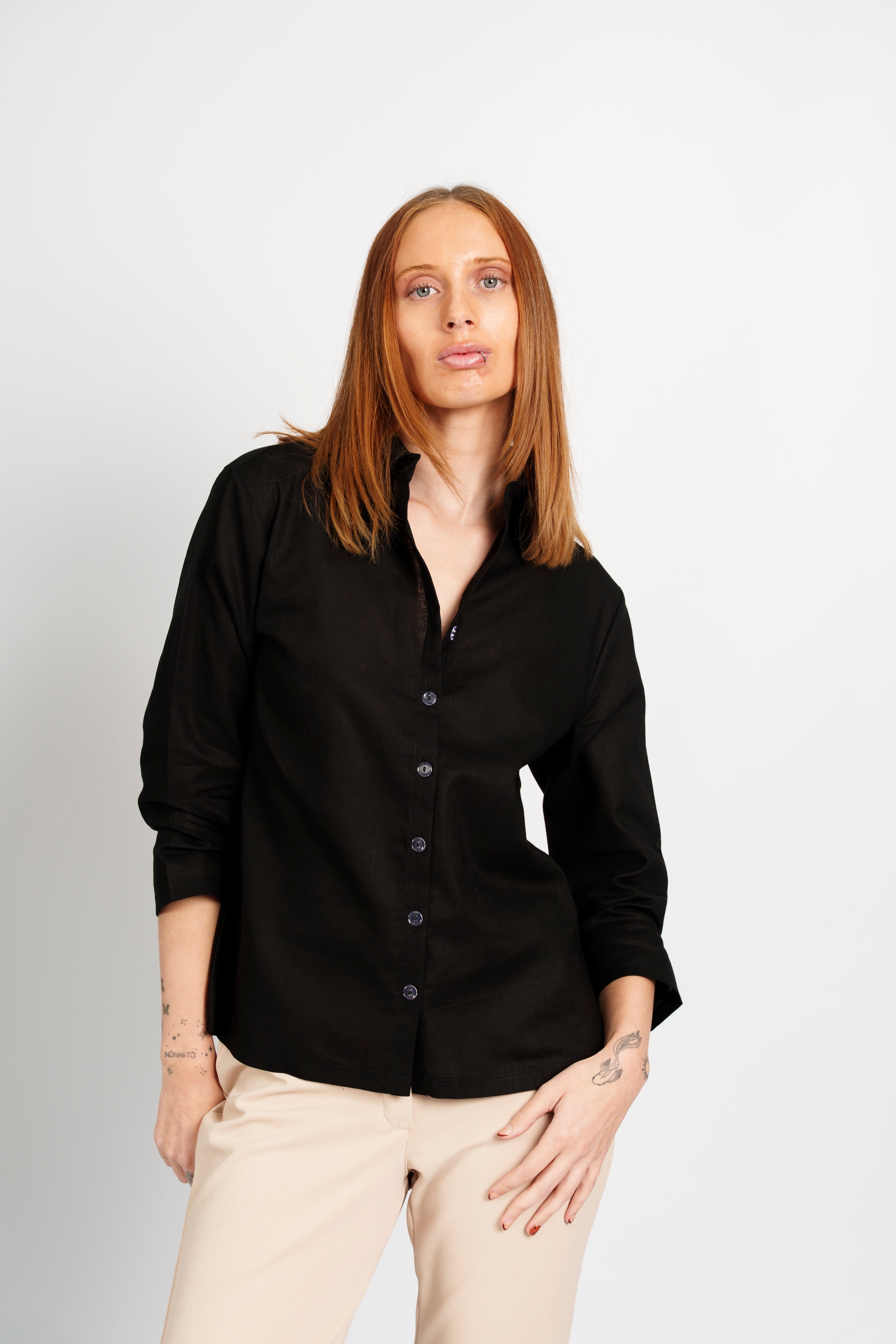 Blusa Lino entallada manga 3/4
