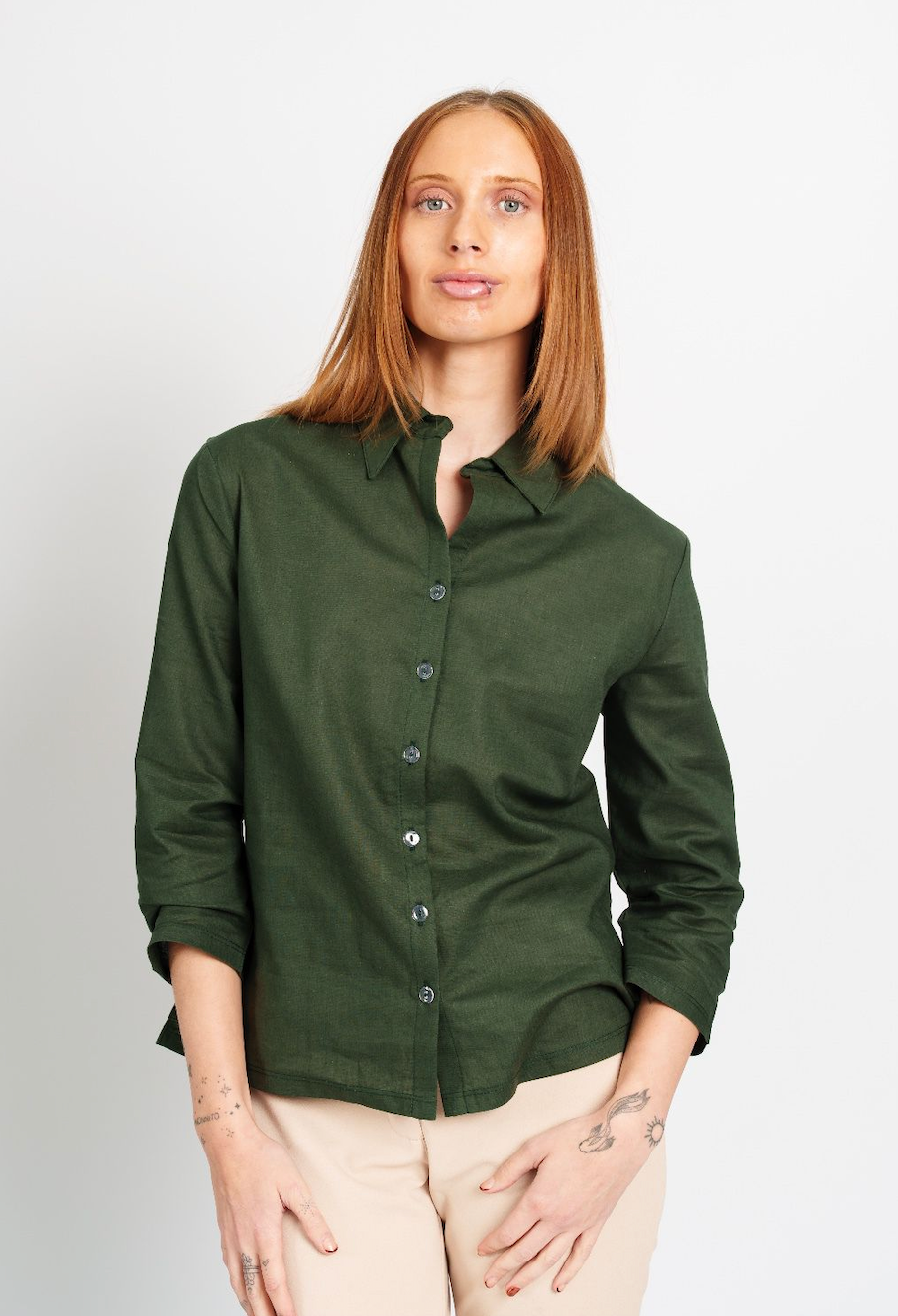 Blusa Lino entallada manga 3/4